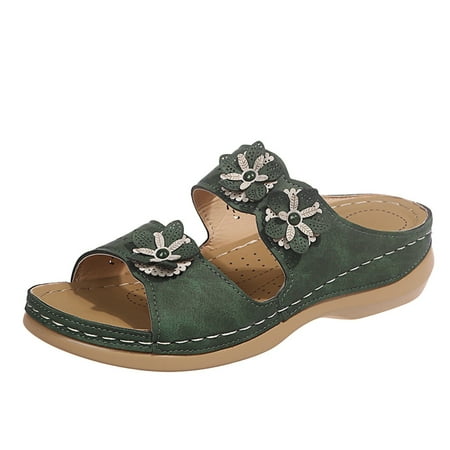 

GHSOHS Womens Sandals Slippers Black Sandals Summer Flip Flop Slip On Sandals Shoes Sandals Thick Sole Wedge Heel Lightweights Flowers Casual And Comfort Black Beach Sandal Hiking Sandals Women 8