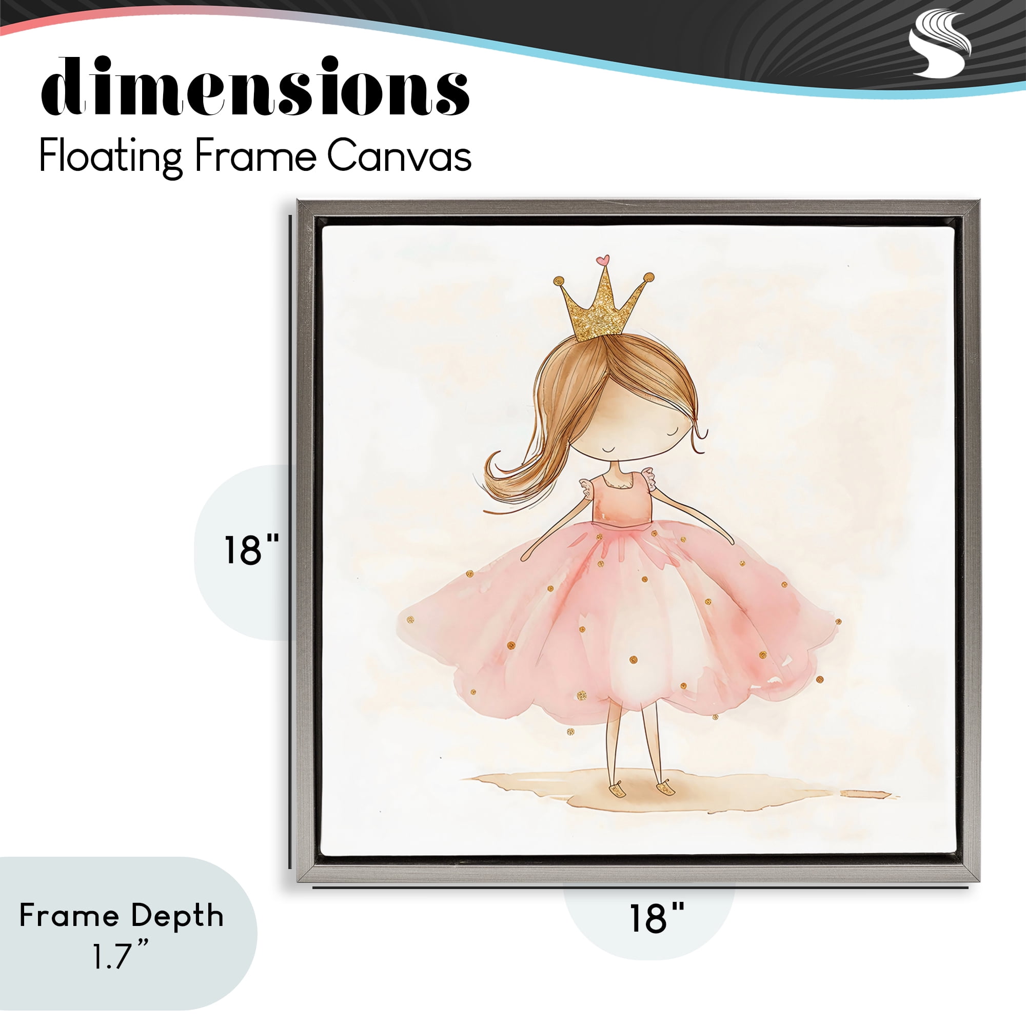 Stupell Industries Little Princess with Crown Gray Framed Floater Canvas Wall Art, design by Creative Studio