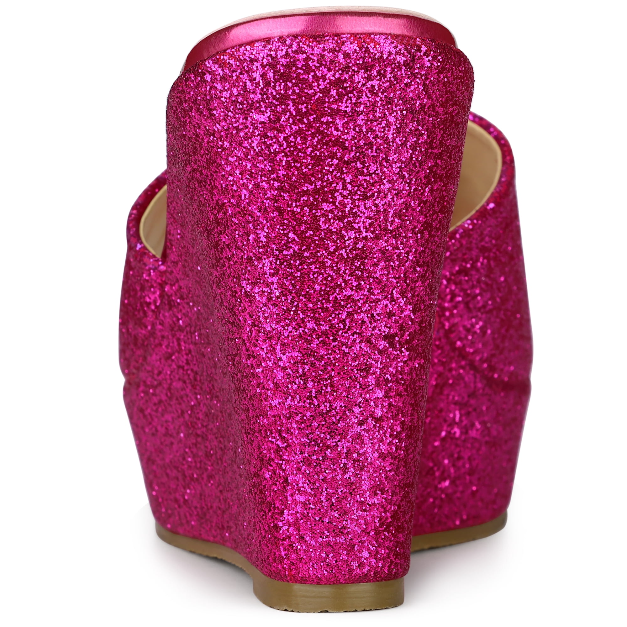 DARING DIVA Women's Glitter Platform Slip-on Wedge Heels Sandals Hot Pink 7