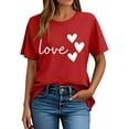 thumbnail image 1 of Leodye T-shirt Décontracté et Ample pour Femmes Cadeau de la Saint-Valentin Manches Courtes Col Rond Imprimé Lettre Cœur Rouge P(S), 1 of 5