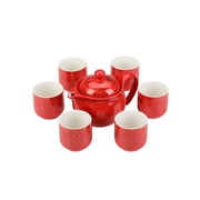 I-MART Chinese Tea Set, Red Ceramic Chinese Wedding Tea Set, Asian Traditional Tea Set with 1 Tea Pot. 6 Tea Cups and 1 Gift Box