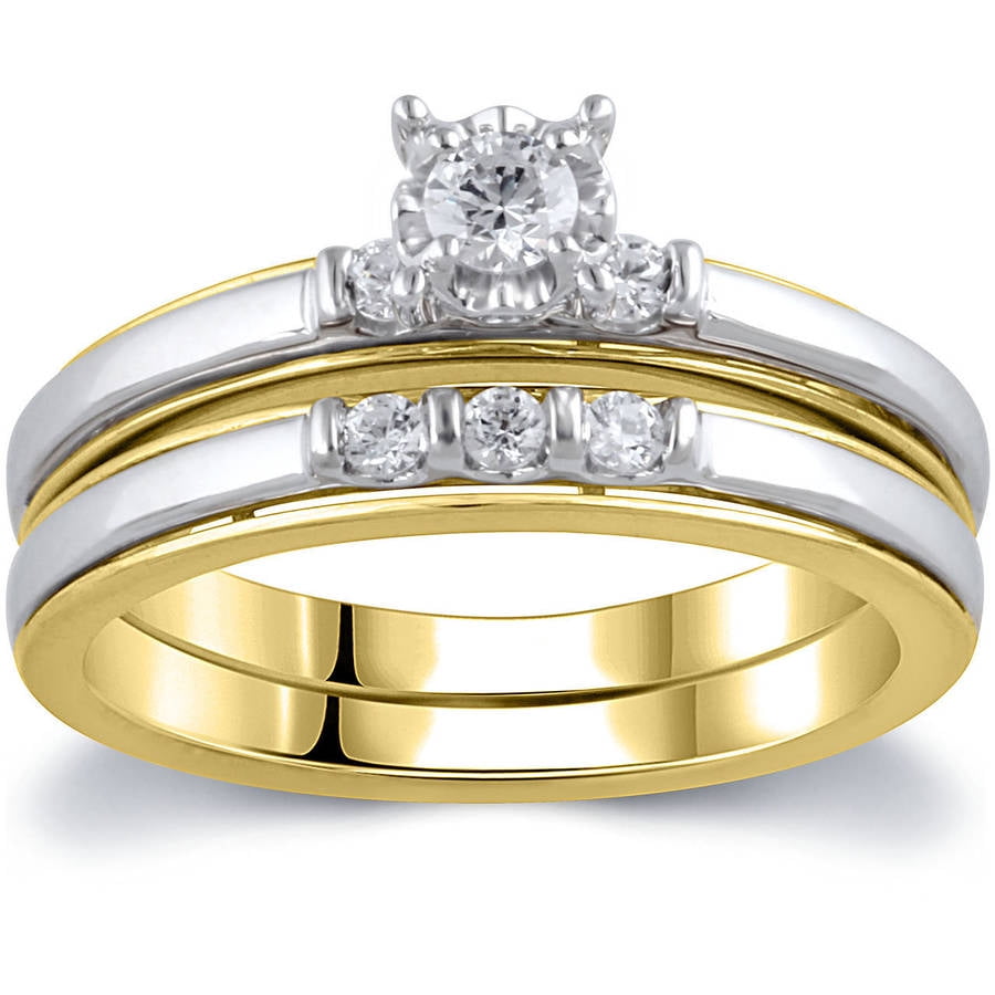 1 4 Carat T.W. Diamond 10kt Yellow and White Gold Bridal Set by ELEGANT COLLECTION