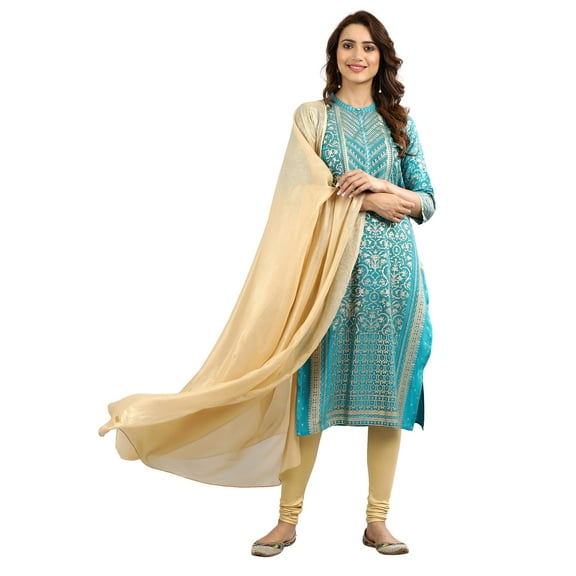 Band Collar Printed Kurta - Capri Breeze-Large