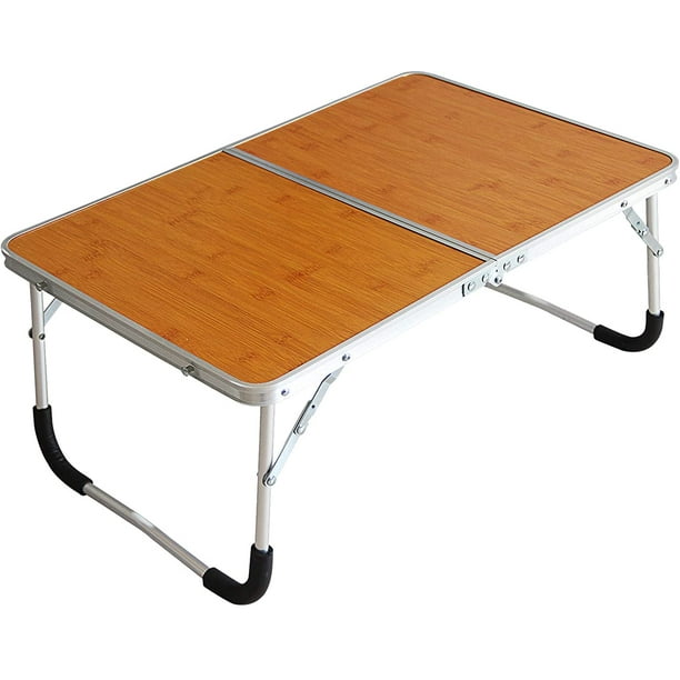 Foldable Laptop Table, Bed Desk, Breakfast Serving Bed Tray, Portable Mini  Picnic Table & Ultra Lightweight, Folds in Half with Inner Storage Space  (Bamboo Wood Grain) 