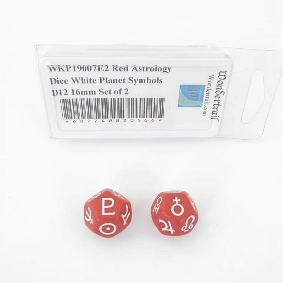 Red Astology Dice with White Planet Symbols D10 16mm (5/8in) Set of 2 Wondertrail