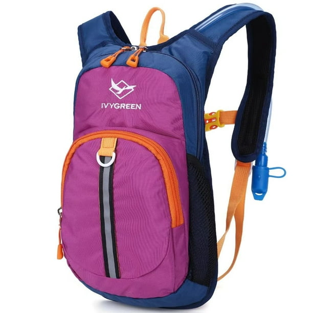 Ivygreen Mochila de hidratación para niños, mochila de senderismo para niños o niñas con vejiga de agua de 1,5 l, color morado