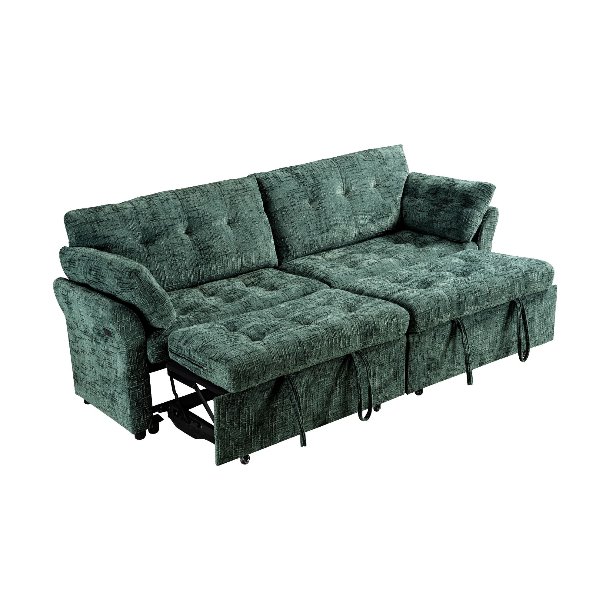 MAYEERTY Convertible Sleeper Sofa with Double Pull-Out Beds, 3-in-1 Tufted Linen Sofa Bed with 180° Flat Backrest, for Living Room, Apartment, Small Space