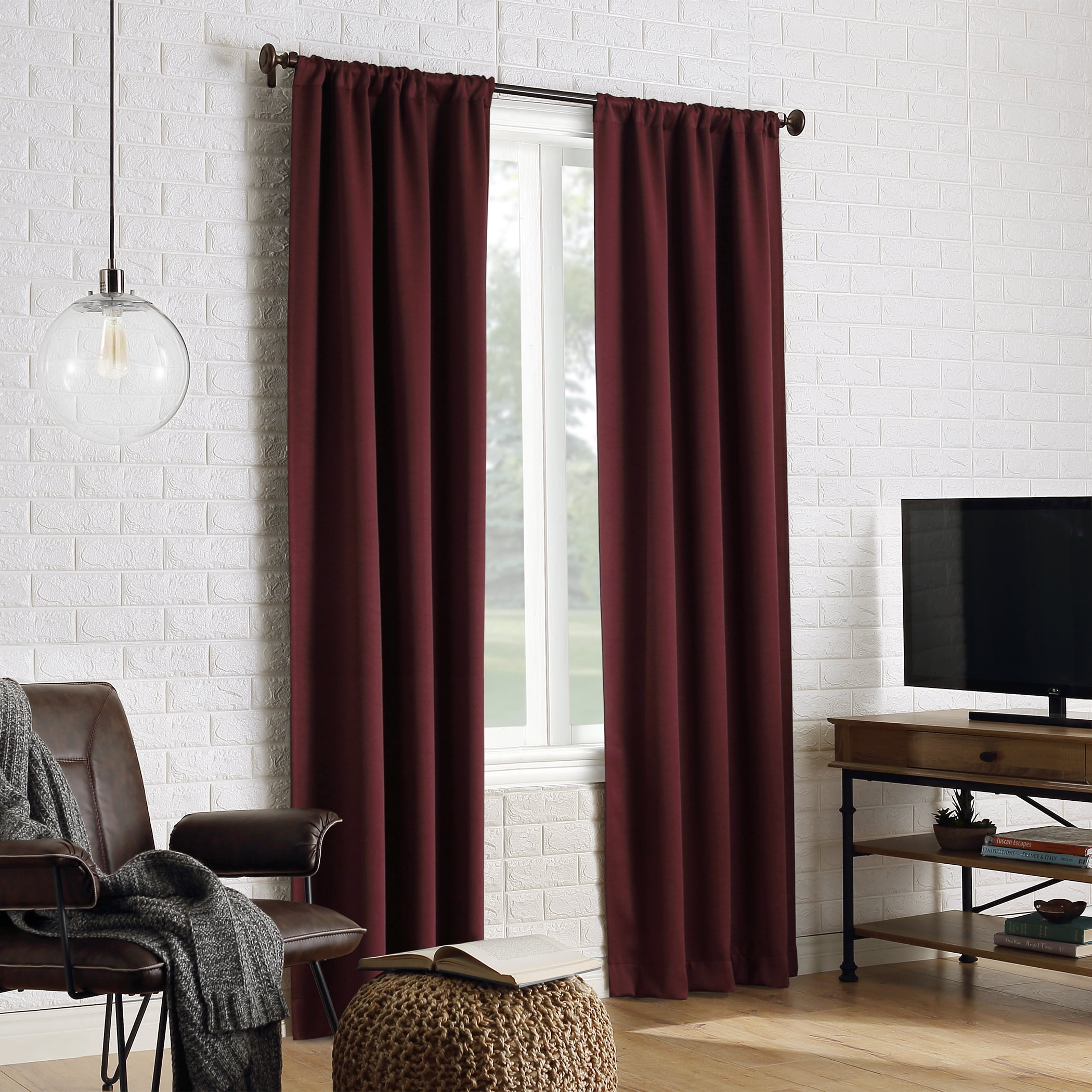 Sun Zero Avery 100% Blackout Rod Pocket Single Curtain Panel, 40" x 63", Wine Red