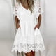 thumbnail image 2 of Vestido informal de manga corta liso para mujer: cuello en V con encaje, volantes y corte holgado para primavera/verano., 2 of 5