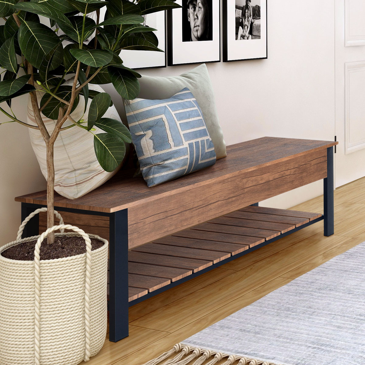 Zenvida Storage Bench Modern Hallway Shoe Organizer Flip Top Seat for Entryway Bedroom