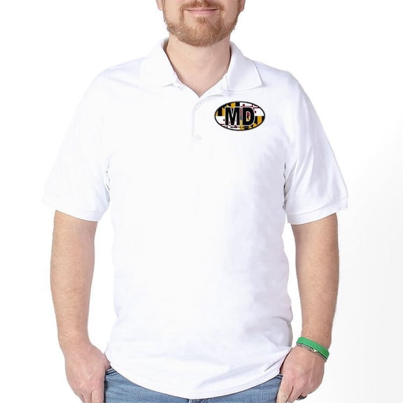 CafePress - Maryland MD Oval (W/Flag) Golf Shirt - Golf Shirt, Pique Knit Golf Polo