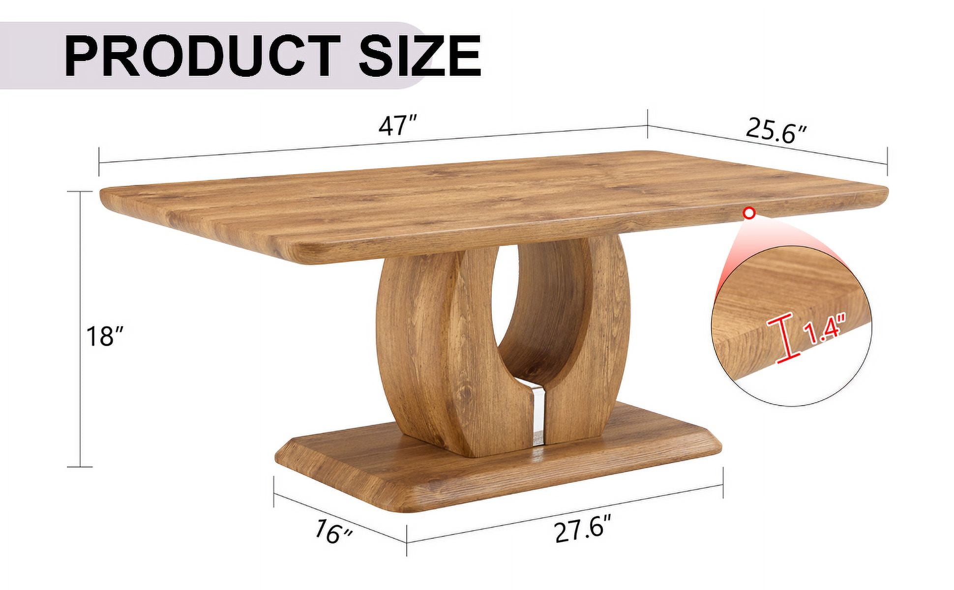 47" Modern Dining Table, Rectangular Kitchen Table for 2-4, Wood Grain MDF Dining Room Table, Small Dining Table for Apartment, Computer Desk, Home Office Workstation, Study Writing Gaming Table