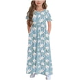 thumbnail image 2 of Fatuov Beach Vacation Dress for Girls Crew Neck Casual Long Dress with Pocket Floral Print Loose Fit Summer Dress for Holiday Size 6-7 Years, 2 of 3