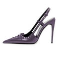 thumbnail image 2 of YDN Women Pointy Toe Cutout Slingback strap Buckle Pumps Bows Stiletto High Heels Studded Sandals Sexy Party Club Shoes Size 13 Purple, 2 of 4