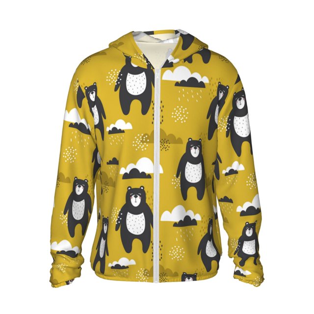 Fotbe Cartoon Bear Yellow Chaqueta con Protección Solar UPF 50+ para Hombre y Mujer, Camisa con Capucha y Bolsillos-Medium