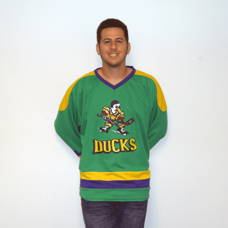 Men's Mighty Ducks D2 White Movie Hockey Jersey  Hockey jersey, Ducks  hockey, Ice hockey jersey