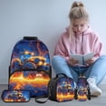 thumbnail image 2 of Bulopur Fire Tractor Boys 17" Backpack Set, 4 Piece School Bag with Lunch Box, Water Bottle Sleeve and Pencil Case, Cool Lightning Farm Tractor Bookbag for Kids, 2 of 8