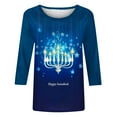 thumbnail image 5 of Cavosen Festival of Lights Women's Pullover Sweaters Hebrew Gift Candles FunnySweatshirt Crew Neck 3/4 Length Sleeve Stretch Chanukah Jewish Cute Tee Tops, 5 of 5
