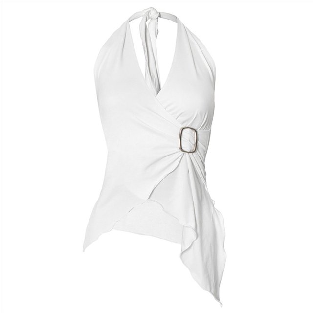 Tops Halter para Mujer, Cuello en V, Lazo, Espalda Descubierta, Sin Mangas, Cruzados, con Volantes, Asimétricos. L