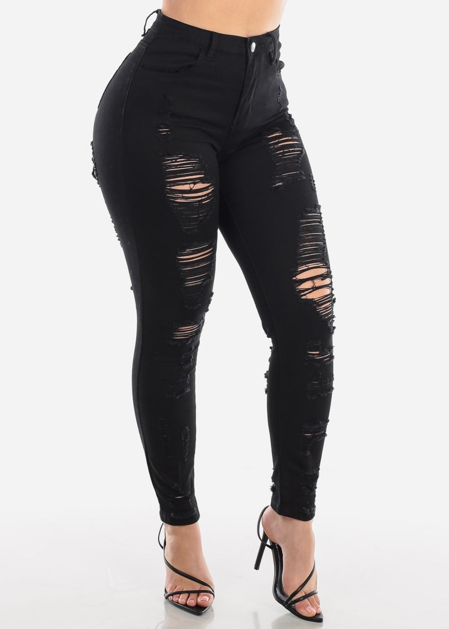 black high waisted distressed skinny jeans