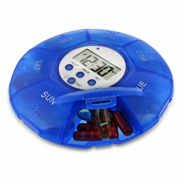 Graflsoa Smart 7-Compartment Pill Organizer with Alarm, Large Screen, Waterproof Design, Portable & Easy to Use, Blue