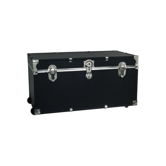 HomeStock Seaside Style Heavy Duty 31" Under Bed College Storage Trunk with Wheels & Lock, Latch Closure Type, 30" L x 8.25" W x 18.25" H, Ideal Camp Dorm Room Trunk Footlocker-Color:Black