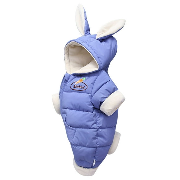Povozer Baby Girls Snowsuit Hooded Fleece Lined Warm Winter Coat with Zipper(Blue,6-12M)