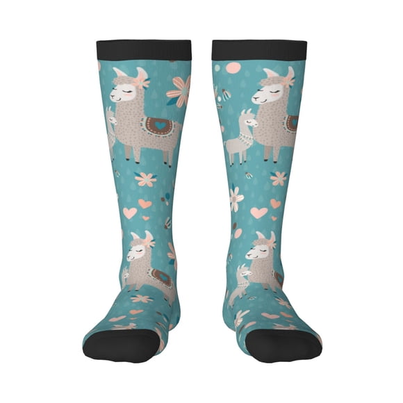 Wukai Teal Mama Llama for Contrast Color Stockings, Sports Fitness Adult Long Socks, Unisex