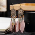 thumbnail image 1 of Black Feather Earrings Boho Beaded Earrings Women's Drop Tassel Earrings--2pcs--pink--Product code 83875 2pcs pink, 1 of 5