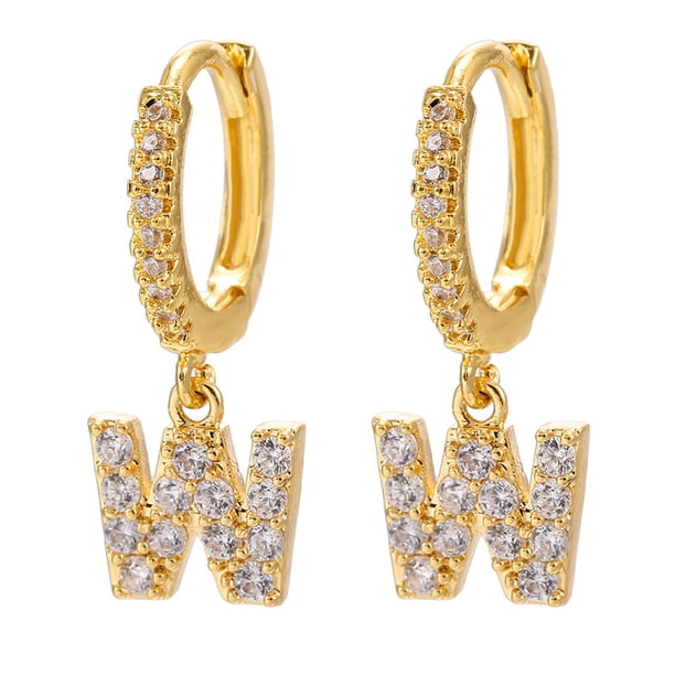 Xihbxyly Pendientes Delicados, Aros con Iniciales de Diamantes de Imitación Brillantes, Diseño de Letras Del Alfabeto Chapadas En Oro, Accesorio Elegante para Cualquier Atuendo, Ocasiones Especiales,