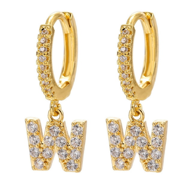 LSLJS Dainty Gold Plated Initial Hoop Earrings Letter Alphabet Dangle Earrings Fashion Sparkly Rhinestone Letter Initial Pendant Drop Earrings for Women Valent