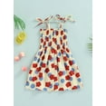 thumbnail image 4 of Gureui Kids Baby Girls Sling Dress, Sleeveless Tie-up Spaghetti Straps Chest Smocked Ruched Floral/Strawberry Printed A-line Dresses, 4 of 8