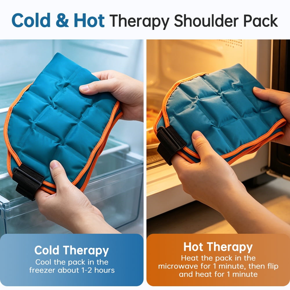 Shoulder Ice Pack Wrap, Hot & Cold Therapy Wrap, Self-Absorbing Water Hydrating Resin Pad for Shoulder, Reusable Ice Packs for Relaxing, Freeze & Microwave Safe, Blue