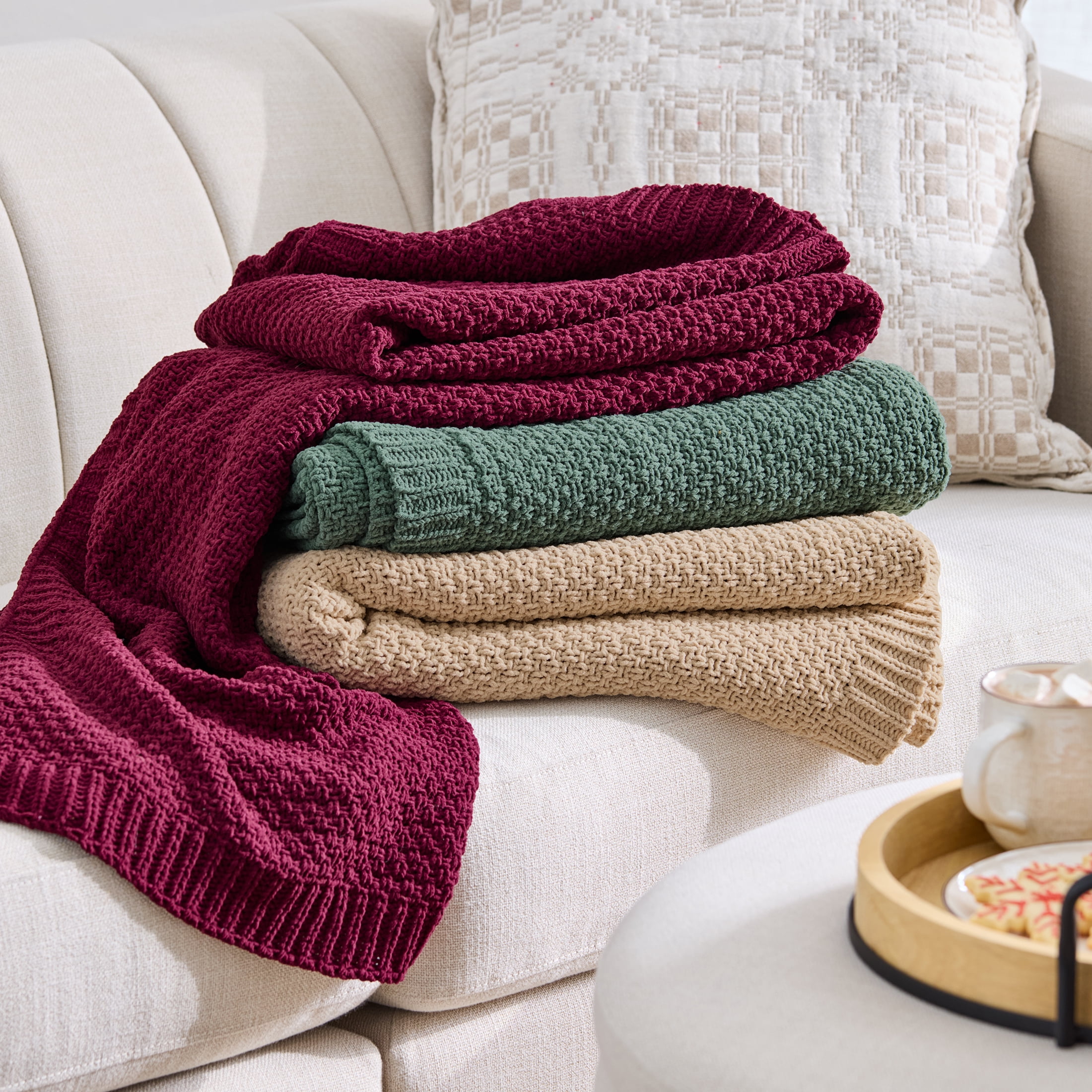 Better Homes & Gardens Chenille Knit Super Soft Oversized Throw Blanket, Merlot Wine