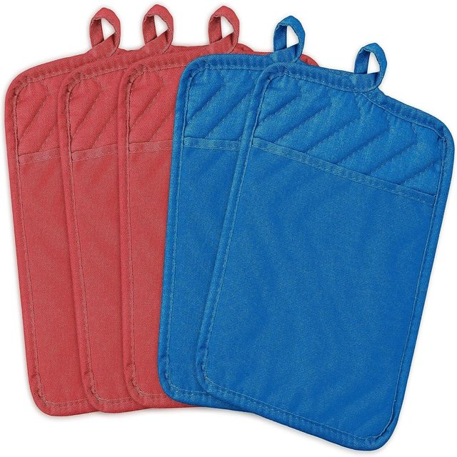 HAOAN 5Pcs Pot Holders for Kitchen Heat Resistant Pink Cotton Potholder Multipurpose Hot Pads Machine Washable Oven Mitt with Hanging Loop Pocket Potholder for Daily Baking Cooking Grilli