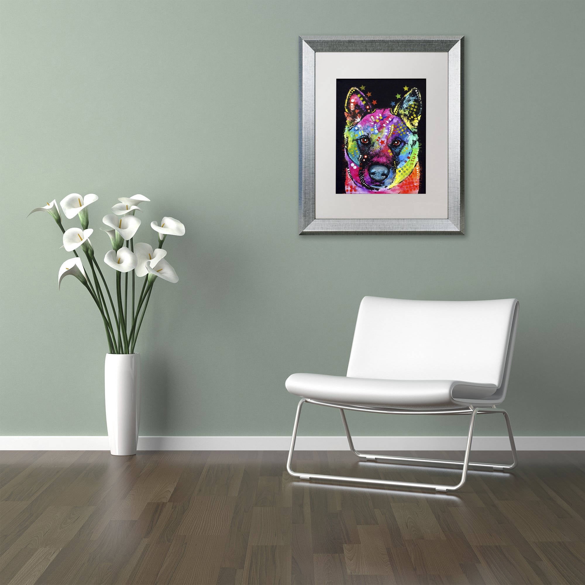 Trademark Fine Art "Akita II" Canvas Art by Dean Russo, White Matte, Silver Frame