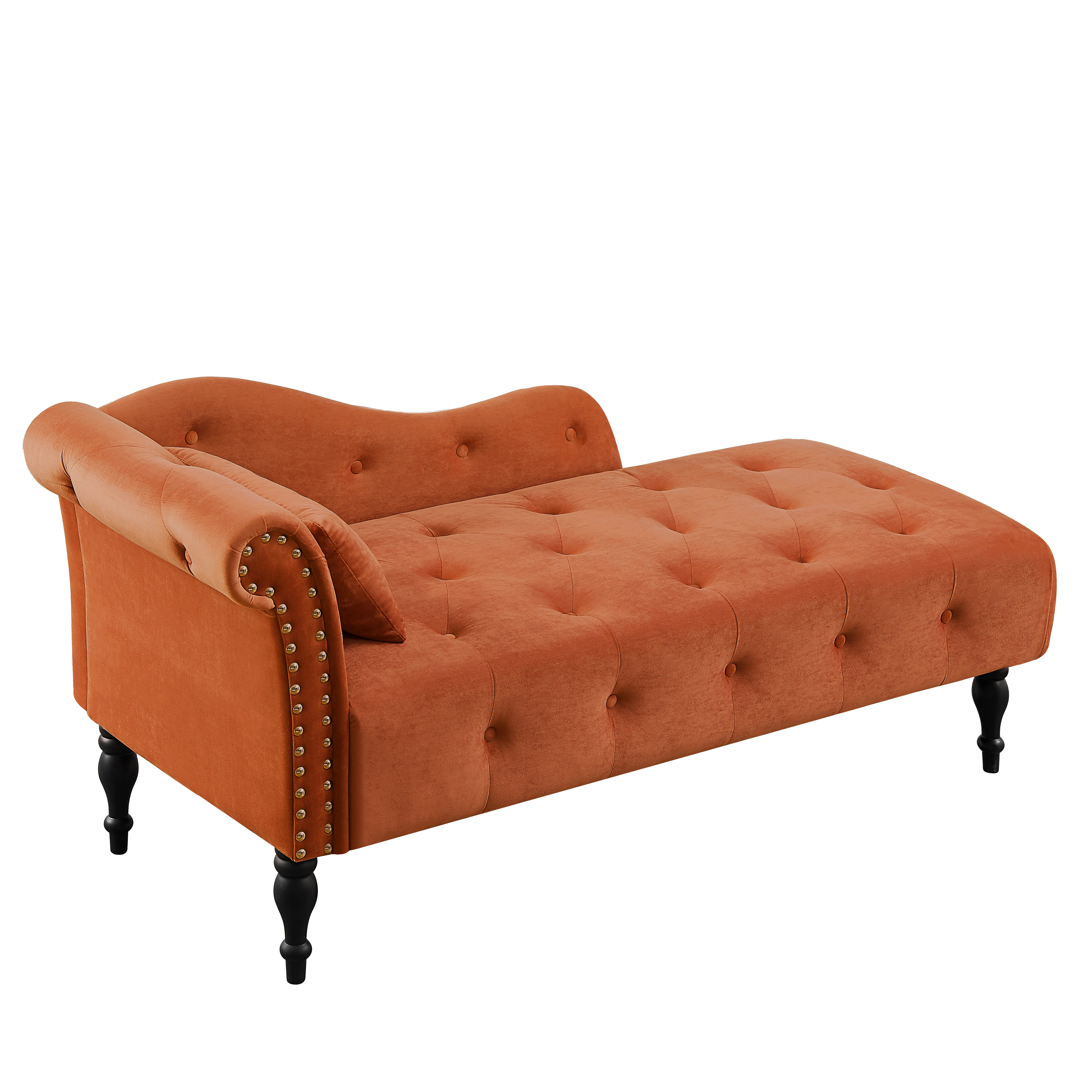 Miniyam Velvet Chaise Lounge, Tufted Accent Chaise Chair with Pillow for Living Room Bedroom, Orange