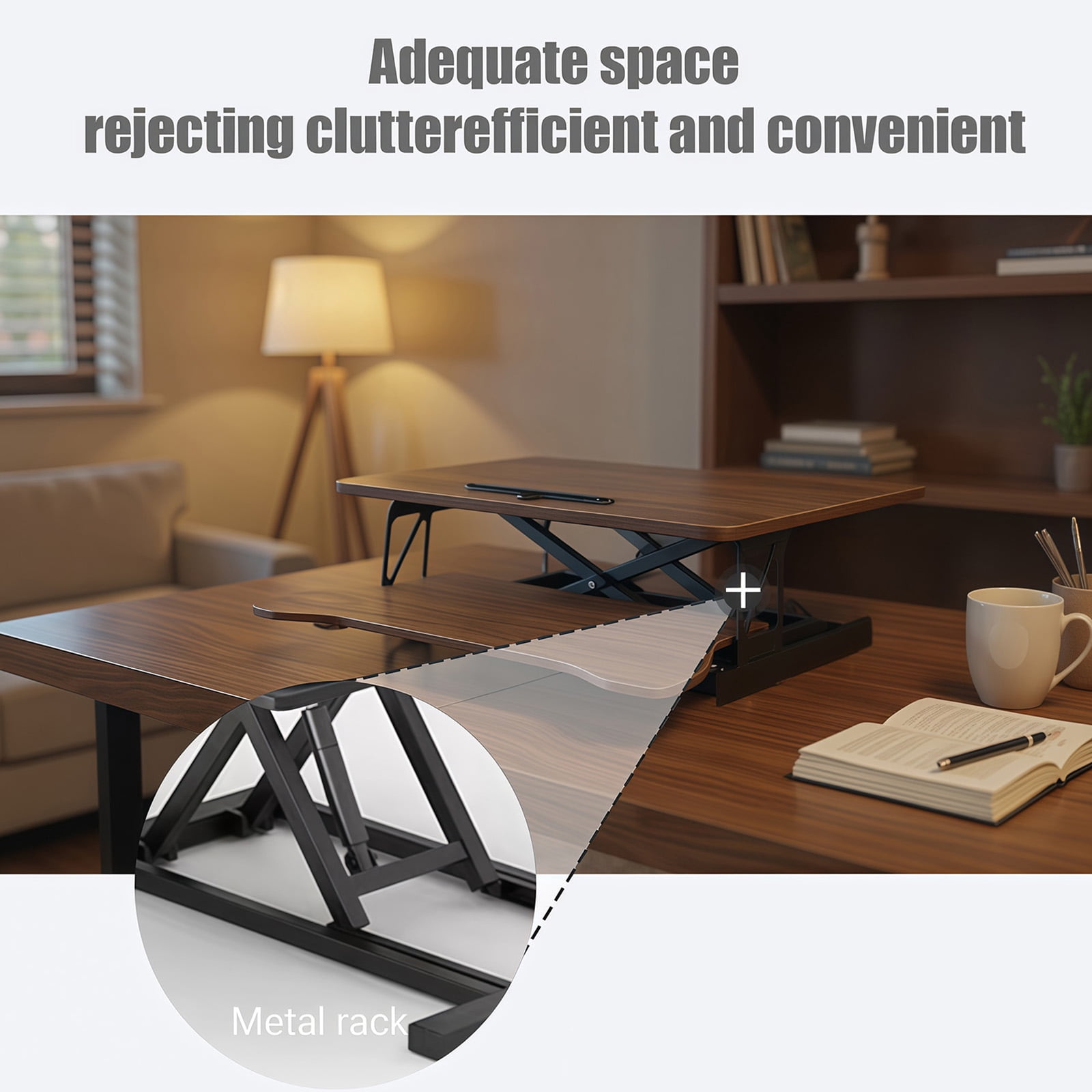 Height Adjustable 32 Inch Wide Stand Up Desk Converter, Laptop Sit Stand Desk Riser for Table Tops and Home Office with Keyboard Tray, Walnut