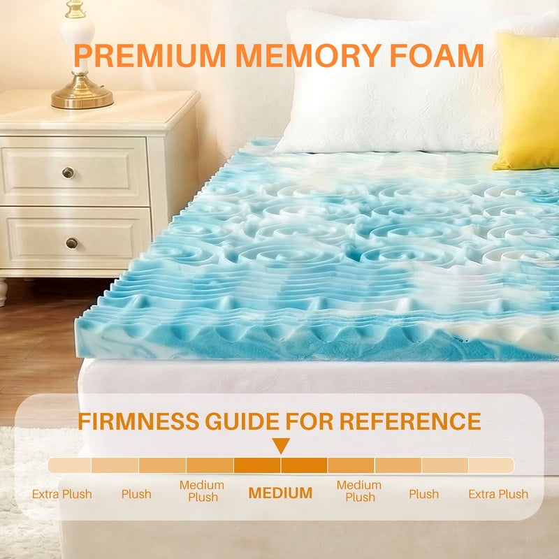 Simenmax 2 Inch TWIN Mattress Topper, Gel-Infused Memory Foam with 5-Zone Pressure Relief, CertiPUR-US Certified Bed Topper for Cool Sleep & Back Support, Blue