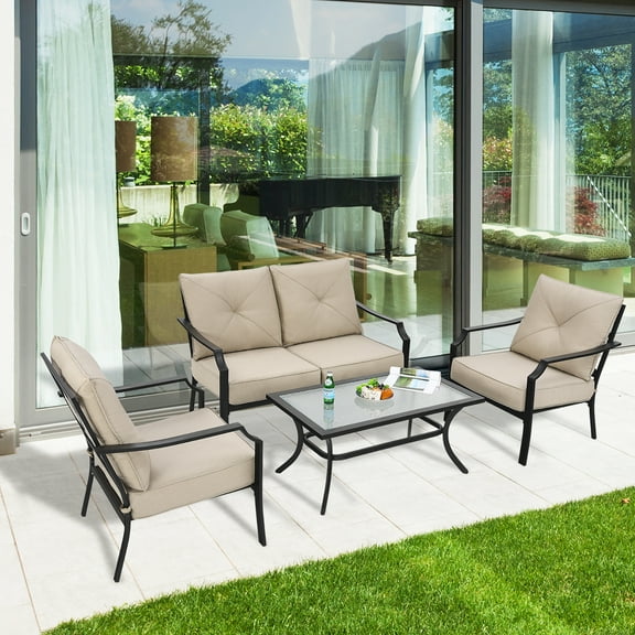 4 PCS Patio Furniture Set Cushion Sofa Loveseat  Sectional Garden Deck Poolside