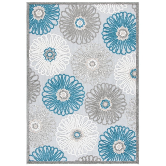 SAFAVIEH Cabana Anuki Floral Indoor/Outdoor Area Rug, Beige/Blue, 5'5" x 7'7"