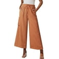 thumbnail image 2 of nochalofo Brown Dress Pants Women, Women Drawstring Striped Pants Loose Wide Leg Pants Casual Palazzo Pants Trousers with Pockets, 2 of 5