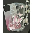 thumbnail image 3 of for iPhone 14 Pro Max Gradient Glitter Butterfly Case for Women, Cute Curly Wave Frame with Lovely Gems Wrist Strap Bling Sparkle Shockproof Soft TPU Girls Case for iPhone 14 Pro Max (Purple), 3 of 4