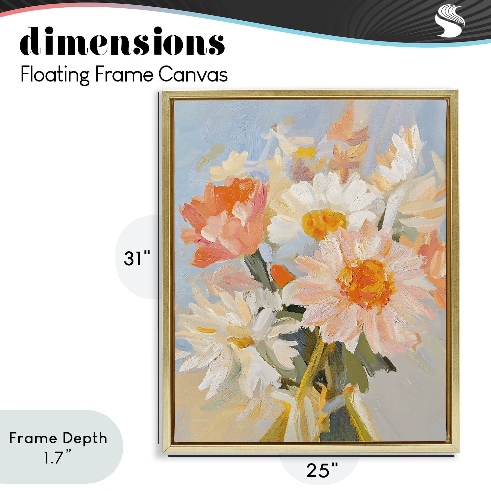 Stupell Industries Orange Spring Floral Bouquet Gold Framed Floater Canvas Wall Art, design by The Prints Vibe