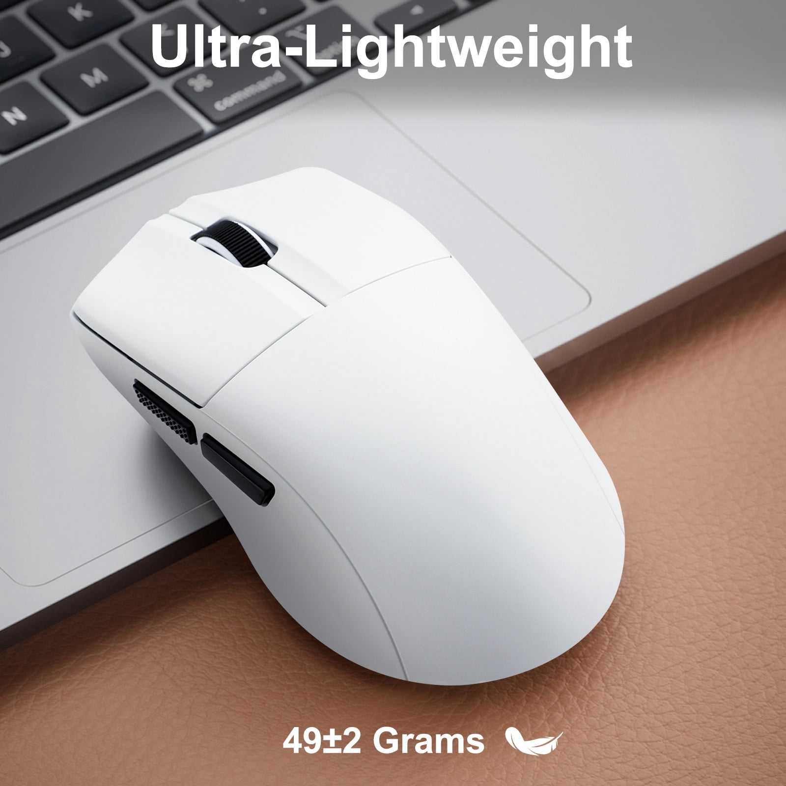 E-YOOSO Wireless Gaming Mouse, 49g Superlight, PAW3395 Sensor 26,000 DPI, 2.4G/Bluetooth 5.1/Wired, 5 Programmable Buttons, 150 Hr Battery, Software Support for PC, Mac, White