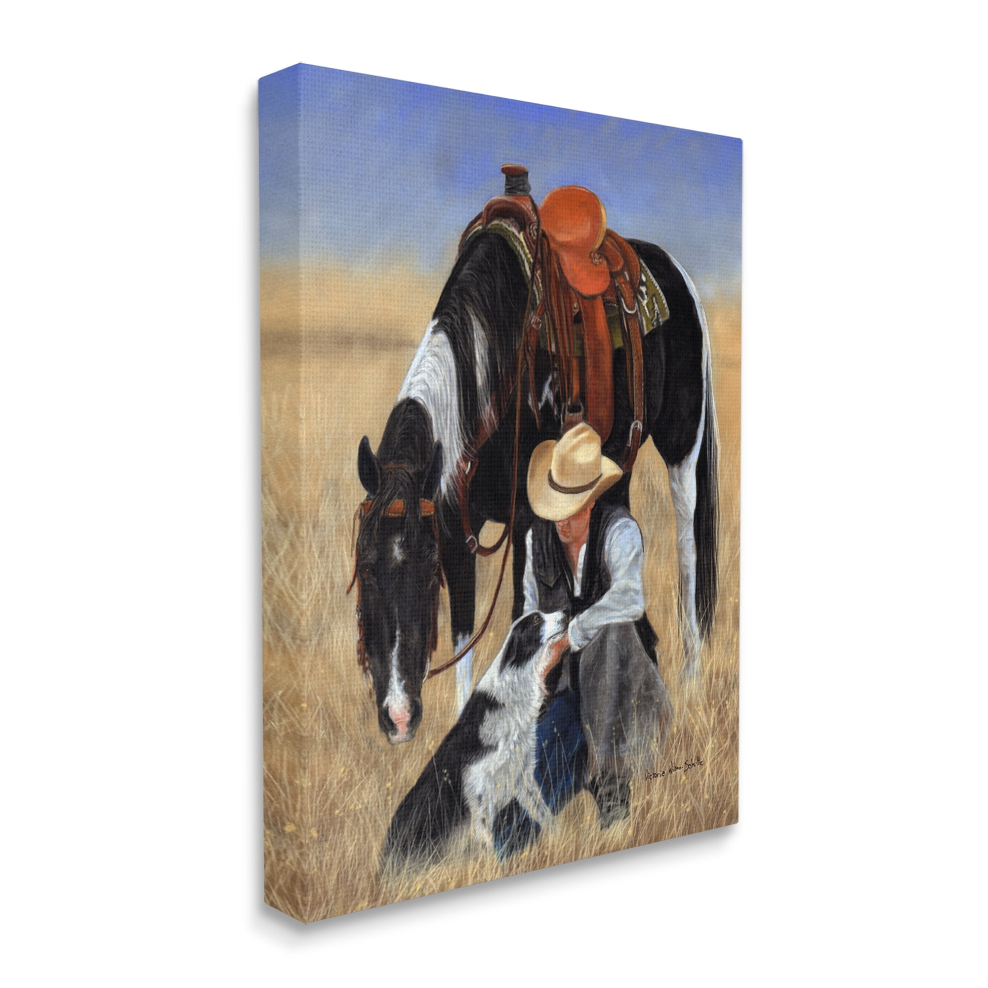 Stupell Industries Cowboy with Dog & Horse Animals & Insects Painting Gallery Wrapped Canvas Art Print Wall Art, 16 x 20