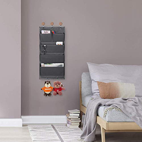 Dark Gray Paper Families Filing Closets School Supplies Wall Mount Office Supplies File Folders Document Holder for Notebooks 5 Pockets Over The Door Organizer and Storage Hanging with Hooks