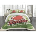 thumbnail image 2 of Ambesonne Antique Quilted Coverlet 3 Pcs, Vintage Tomato Poster, King Size, Green Red, 2 of 4