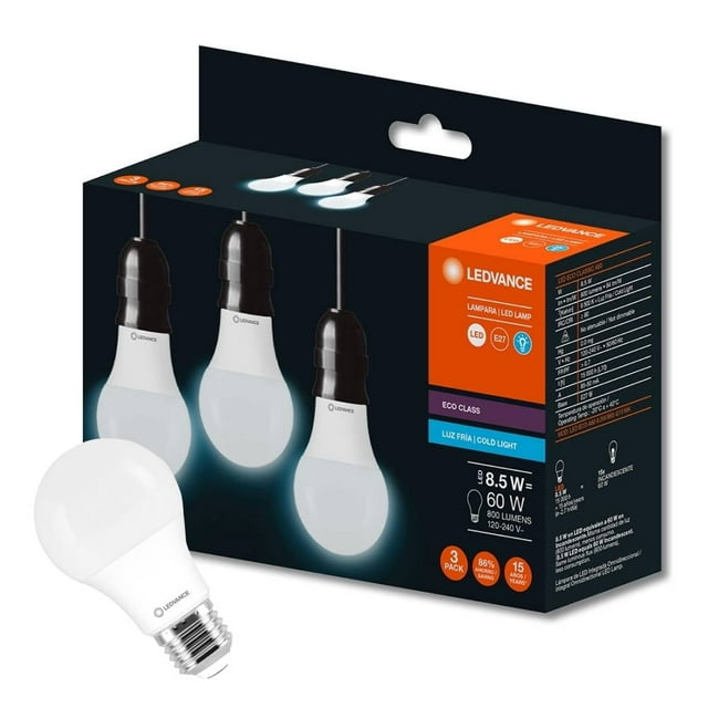 Lámpara Ledvance Led Eco blanco A60 8.5W/865 G10 MK 3PK Luz fría