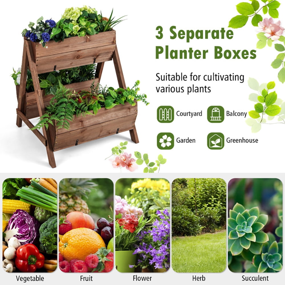 Spaco Vertical Raised Garden bed with 3 Wooden Planter Boxes-S, Outdoor Elevated Flower Box for Backyard/Patio/Gardener